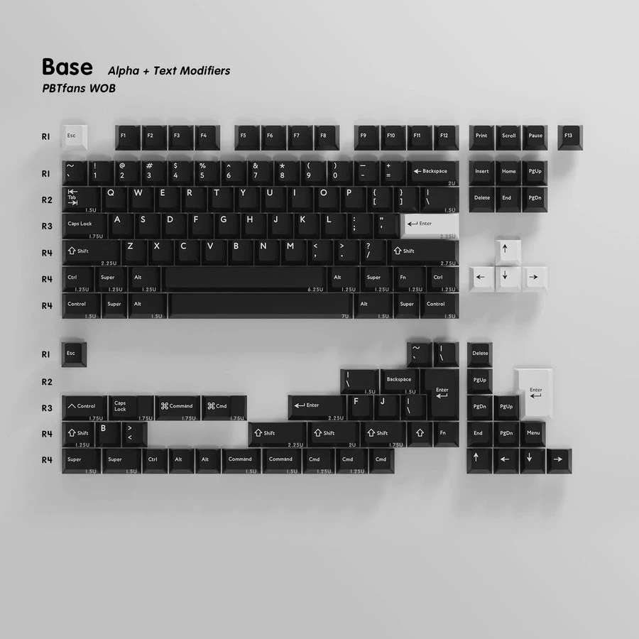Drop GMK WOB（WHITE-ON-BLACK）Keycap Set